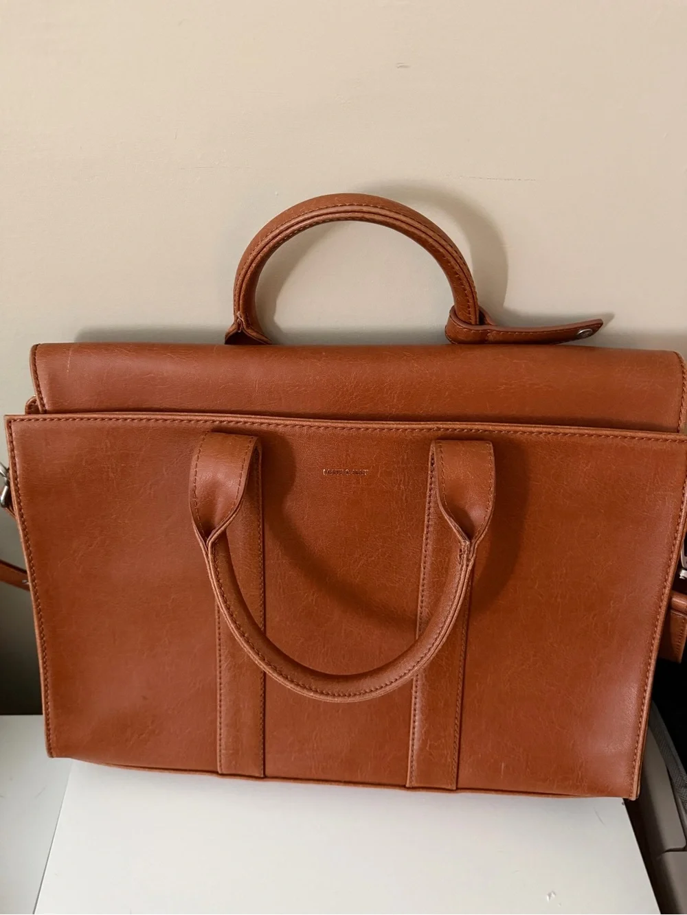 Matt & Nat Leather-Style Laptop Tote in Cognac
